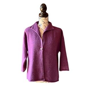 Eileen Fisher Purple Wool Cashmere One Button Cardigan Sweater Size petite M